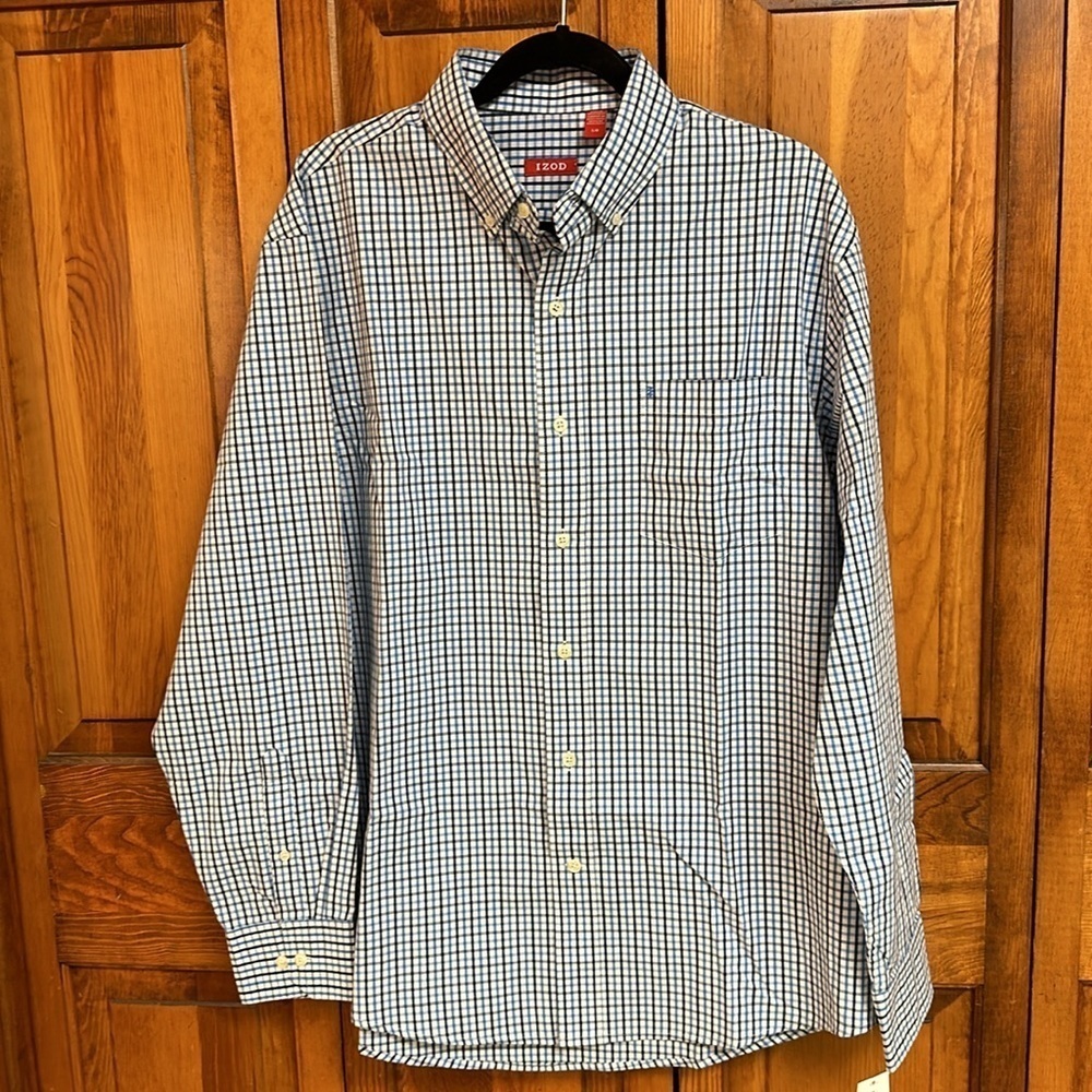 Izod American Dream Blue Stripes Plaid Longsleeved Dress Shirt Large NWT - Picture 2 of 7